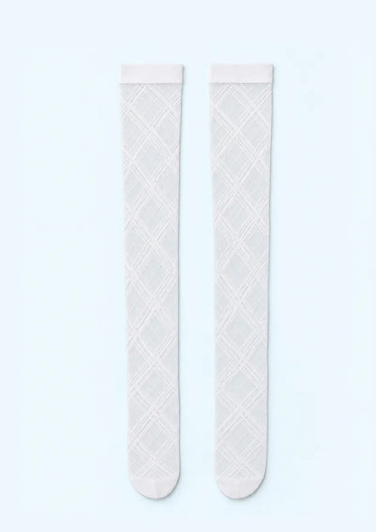 White Diamond Lattice Knee Stockings