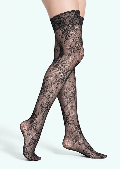 Gray Jacquard Floral Lace Knee Stockings
