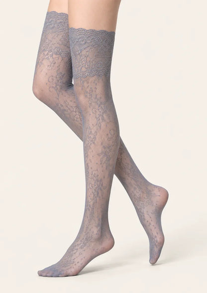 Gray Jacquard Floral Lace Knee Stockings