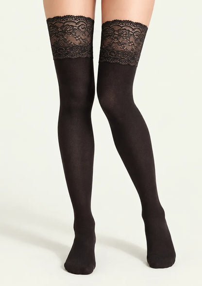 White Floral Lace Top Knee Stockings