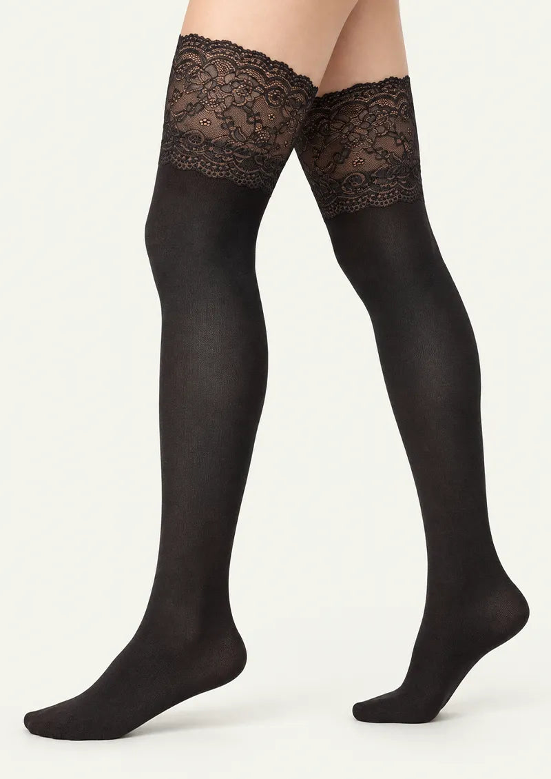 White Floral Lace Top Knee Stockings