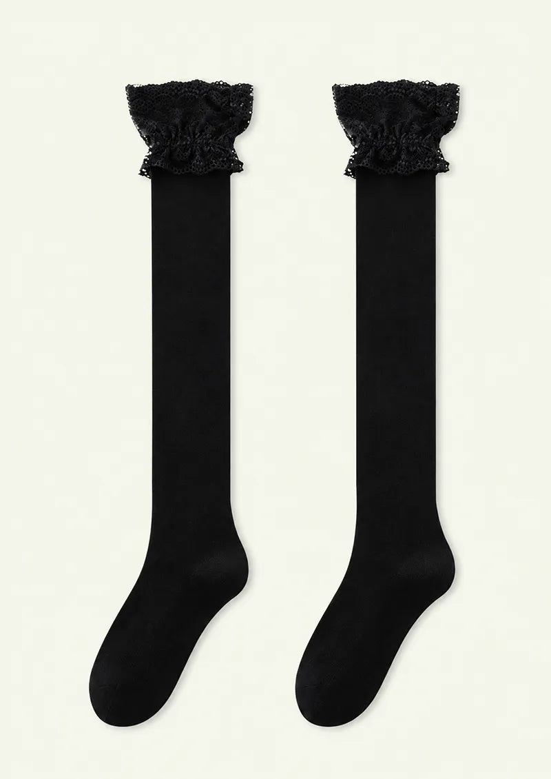White Floral Lace Top Knee Stockings