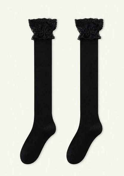 White Floral Lace Top Knee Stockings