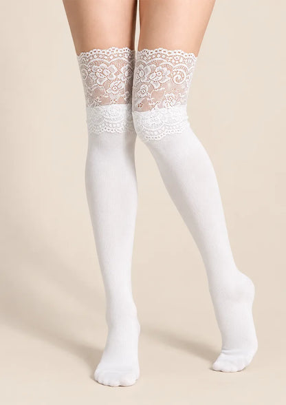 Black Floral Lace Top Knee Stockings