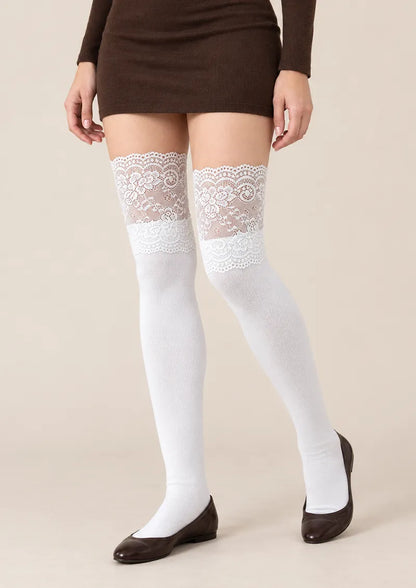 Black Floral Lace Top Knee Stockings