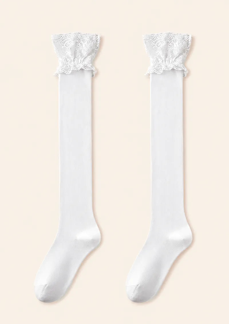 Black Floral Lace Top Knee Stockings