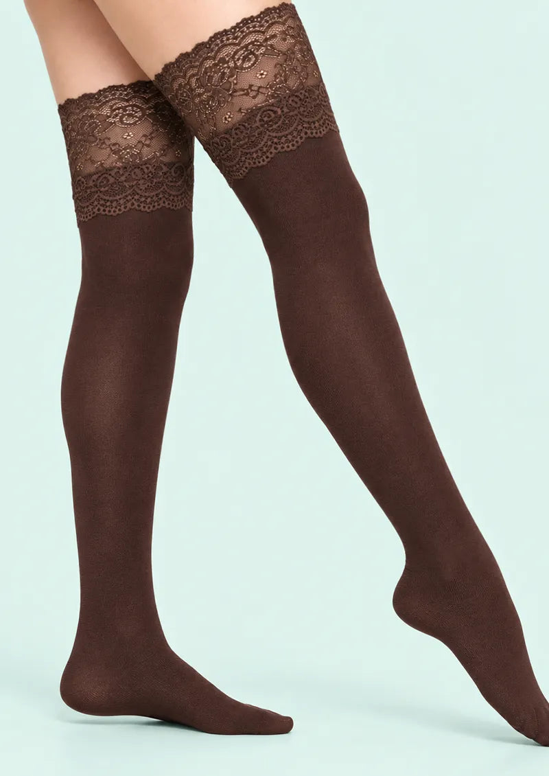 White Floral Lace Top Knee Stockings