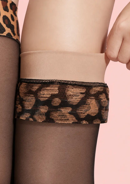 Black Leopard Top Knee Stockings