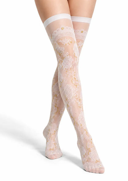 Gray Openwork Floral Jacquard Knee Stockings