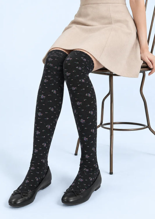 Black Ditsy Floral Knee Stockings