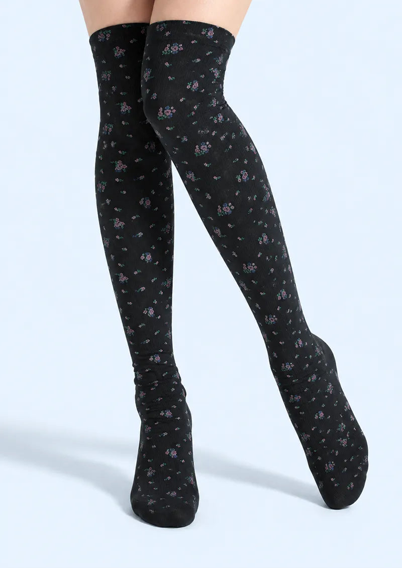 Black Ditsy Floral Knee Stockings