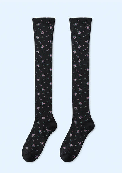 Black Ditsy Floral Knee Stockings