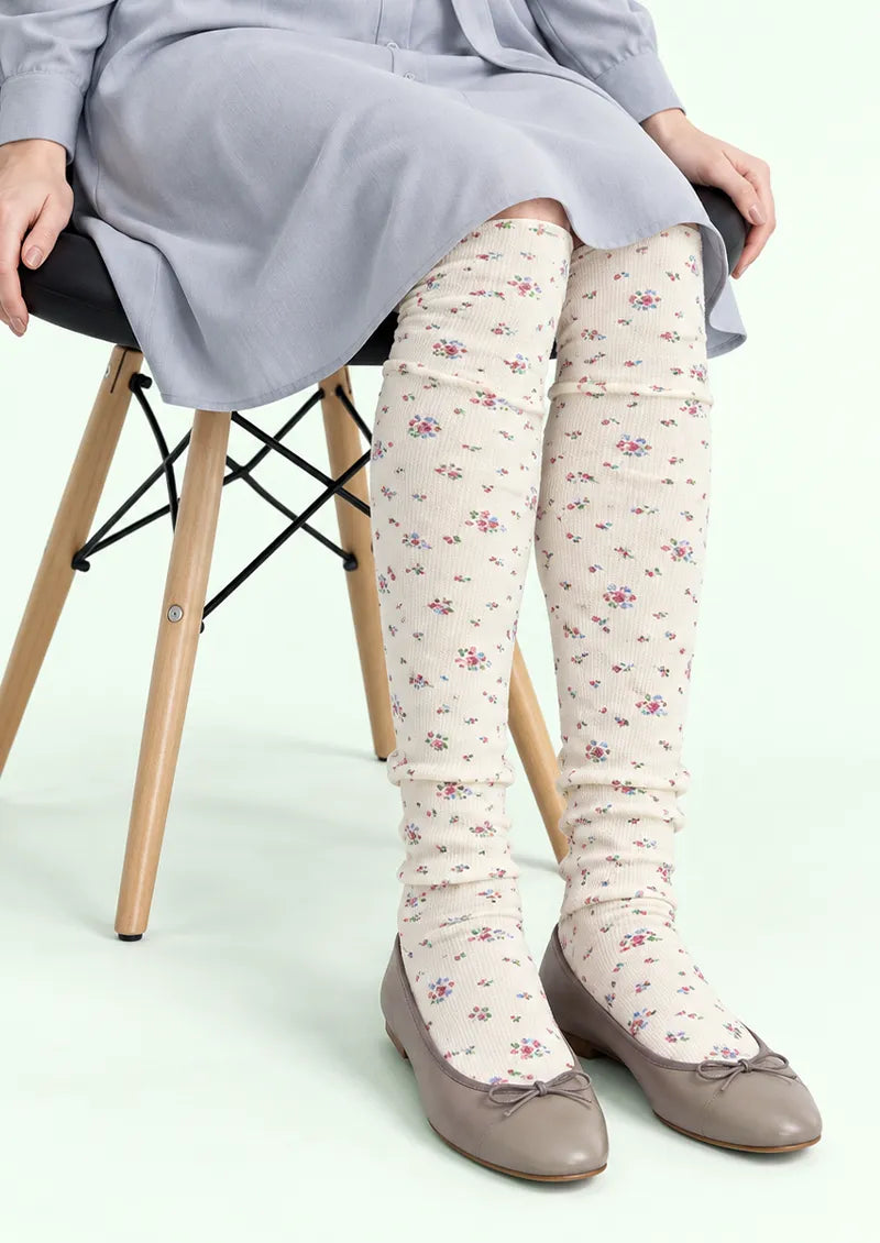 White Ditsy Floral Knee Stockings