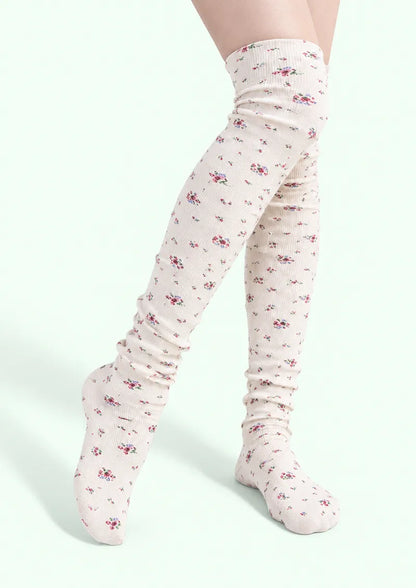 Black Ditsy Floral Knee Stockings