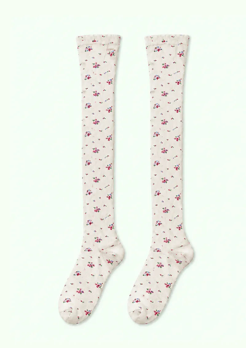 White Ditsy Floral Knee Stockings