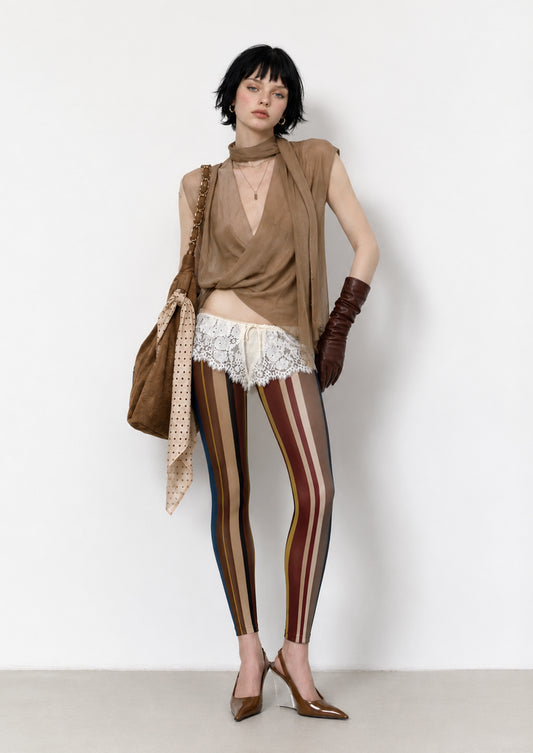 Retro Stripe Footless Tights Hosiery Leggings