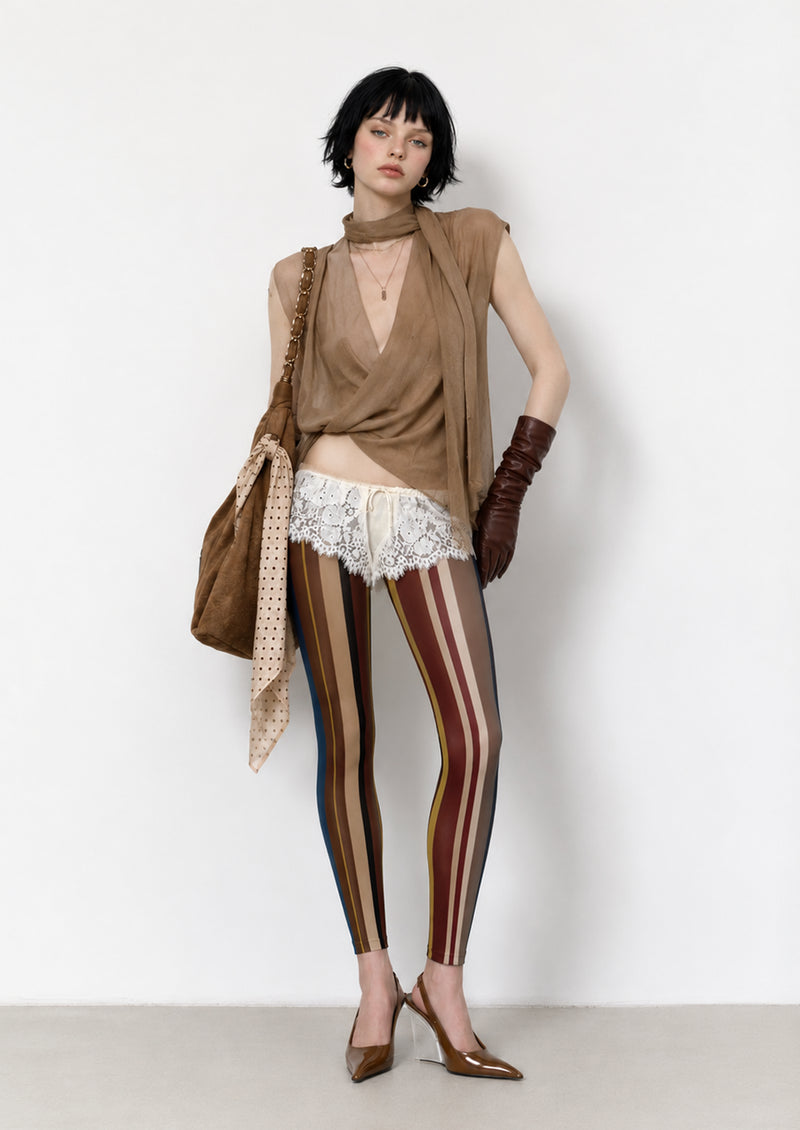 Retro Stripe Footless Tights Hosiery Leggings