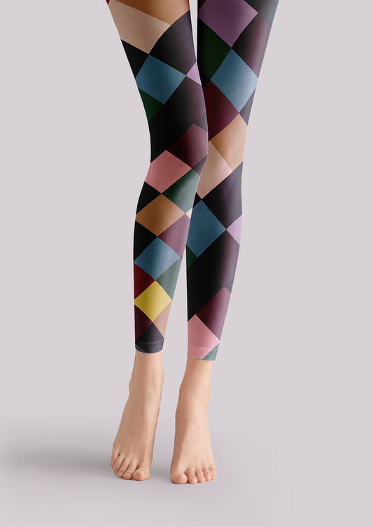 Harlequin Argyle Footless Tights Hosiery Leggings