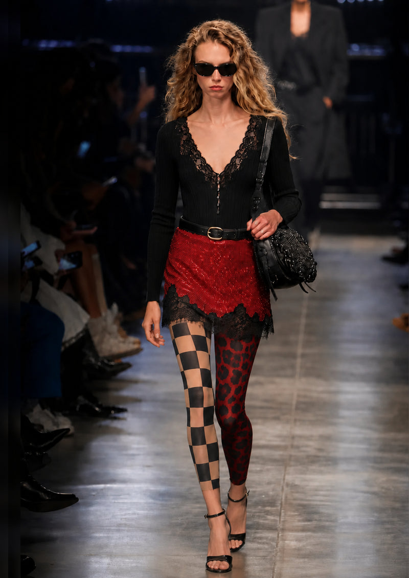 Checkered Leopard Footless Tights Hosiery Leggings