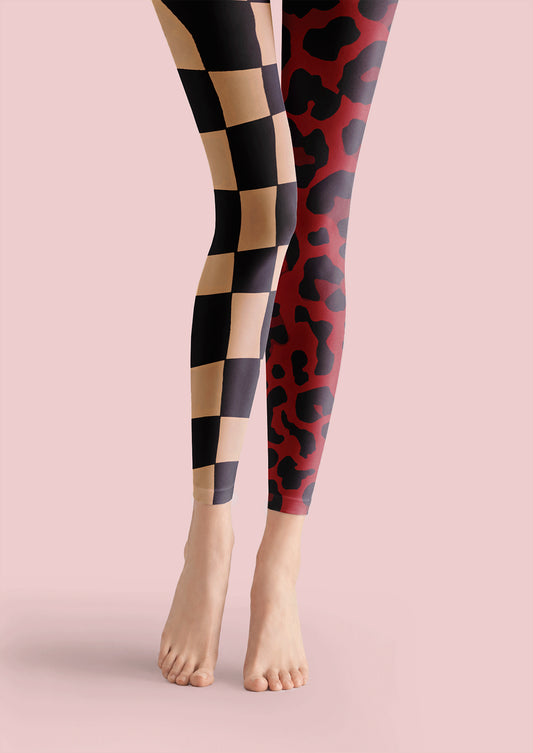 Checkered Leopard Footless Tights Hosiery Leggings