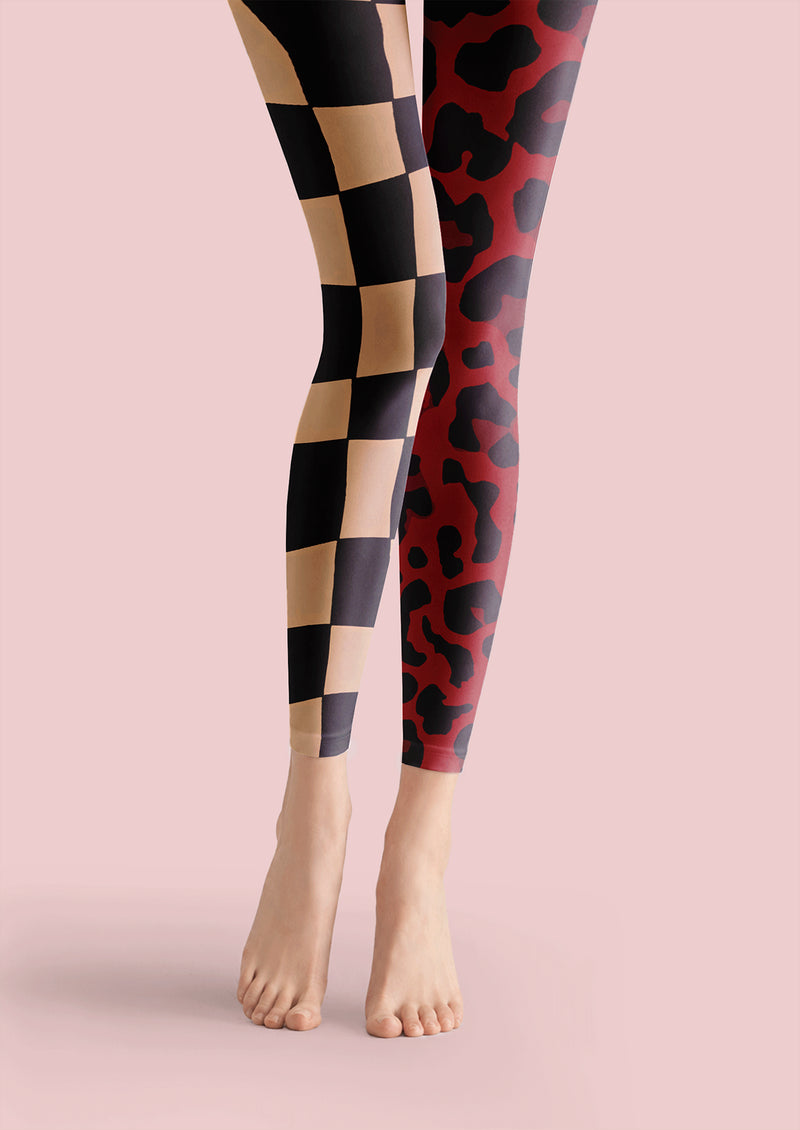 Checkered Leopard Footless Tights Hosiery Leggings