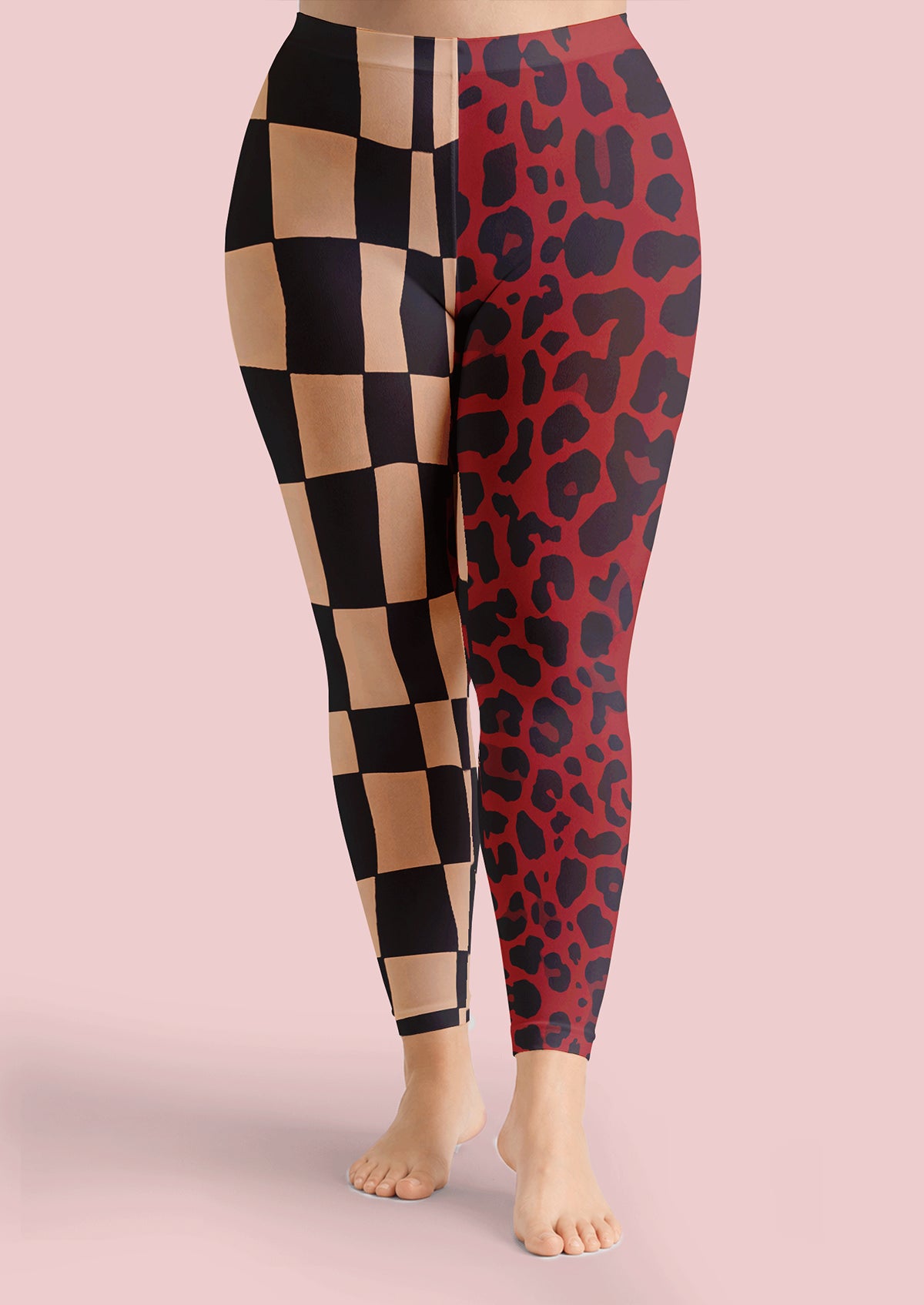 Checkered Leopard Footless Tights Hosiery Leggings