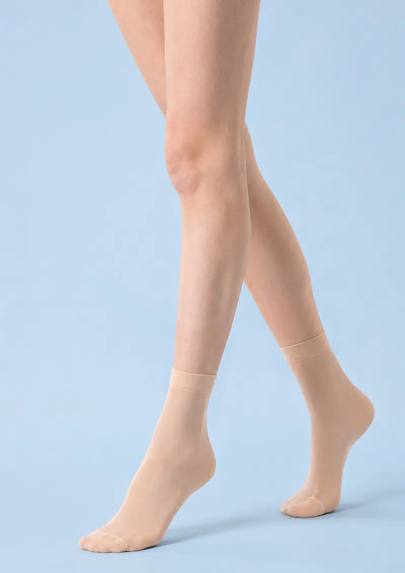 Soft Beige Solid Sheer Cuff Ankle Socks