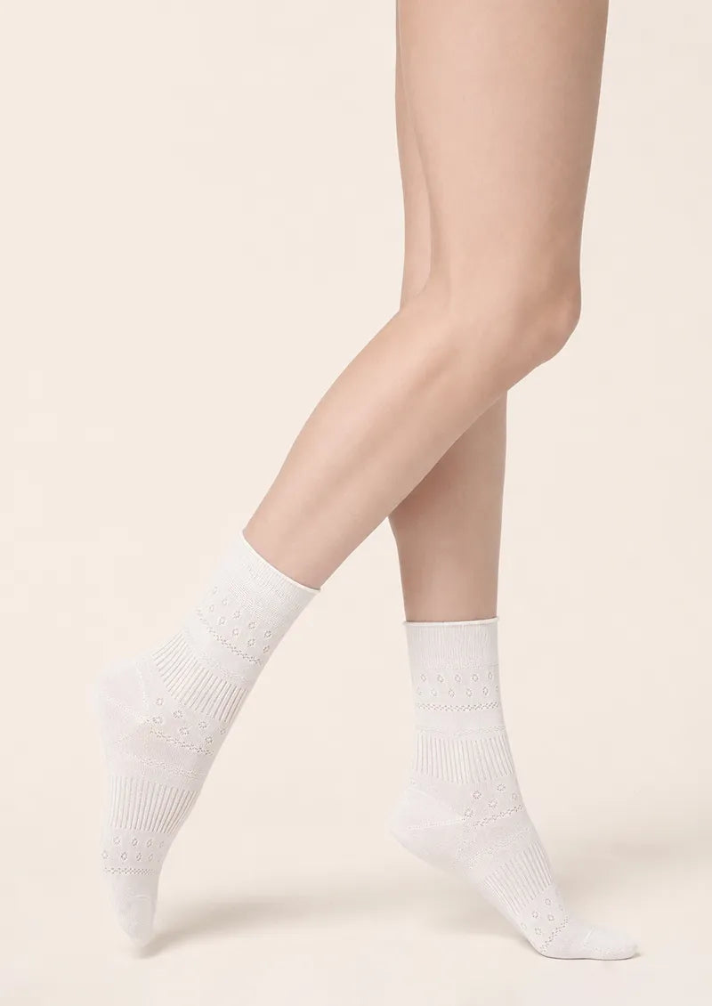 Ivory Pointelle Ribbed Knit Ankle Socks
