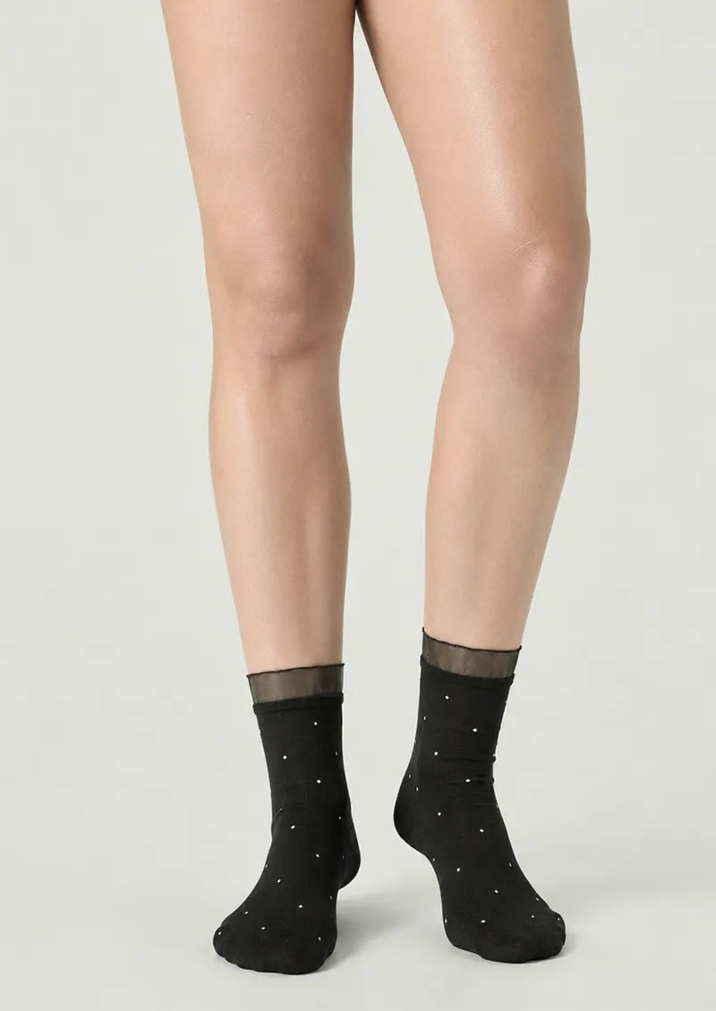 Black Tiny Dot Sheer Cuff Ankle Socks