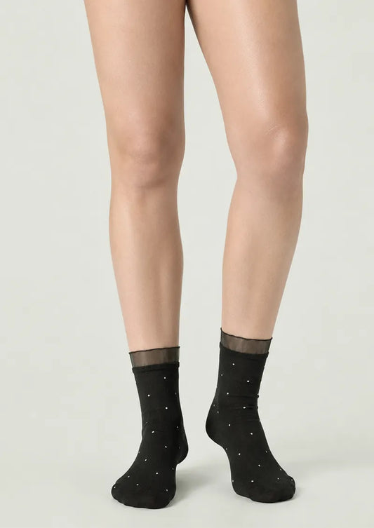 Black Tiny Dot Sheer Cuff Ankle Socks