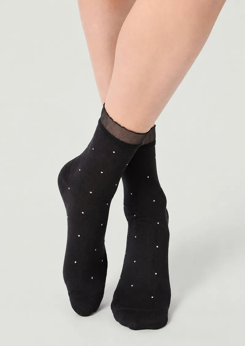 Black Tiny Dot Sheer Cuff Ankle Socks