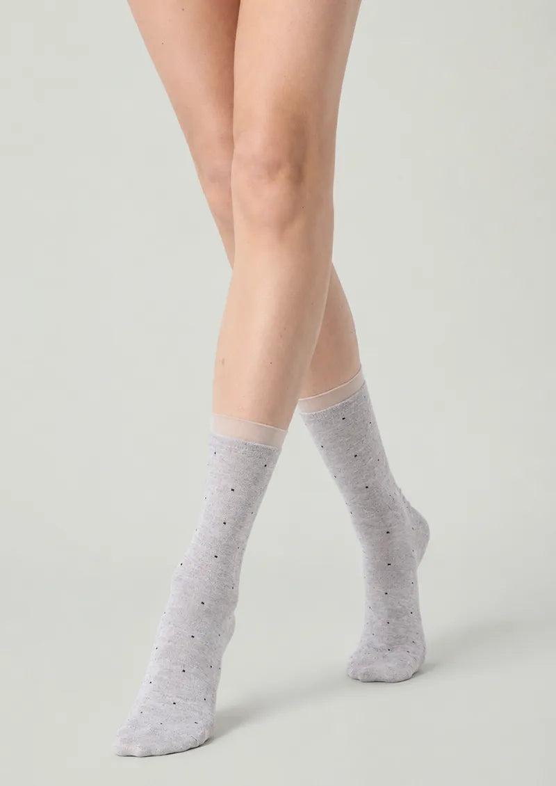 Heather Gray Tiny Dot Sheer Cuff Ankle Socks