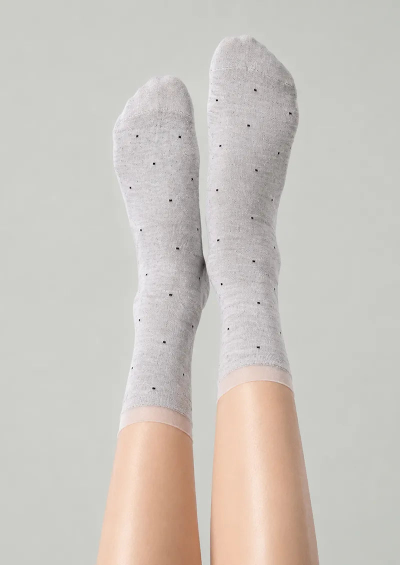 Heather Gray Tiny Dot Sheer Cuff Ankle Socks
