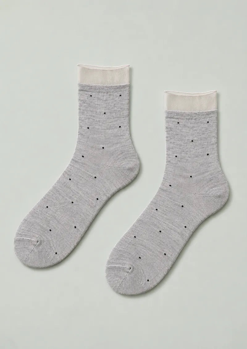 Heather Gray Tiny Dot Sheer Cuff Ankle Socks