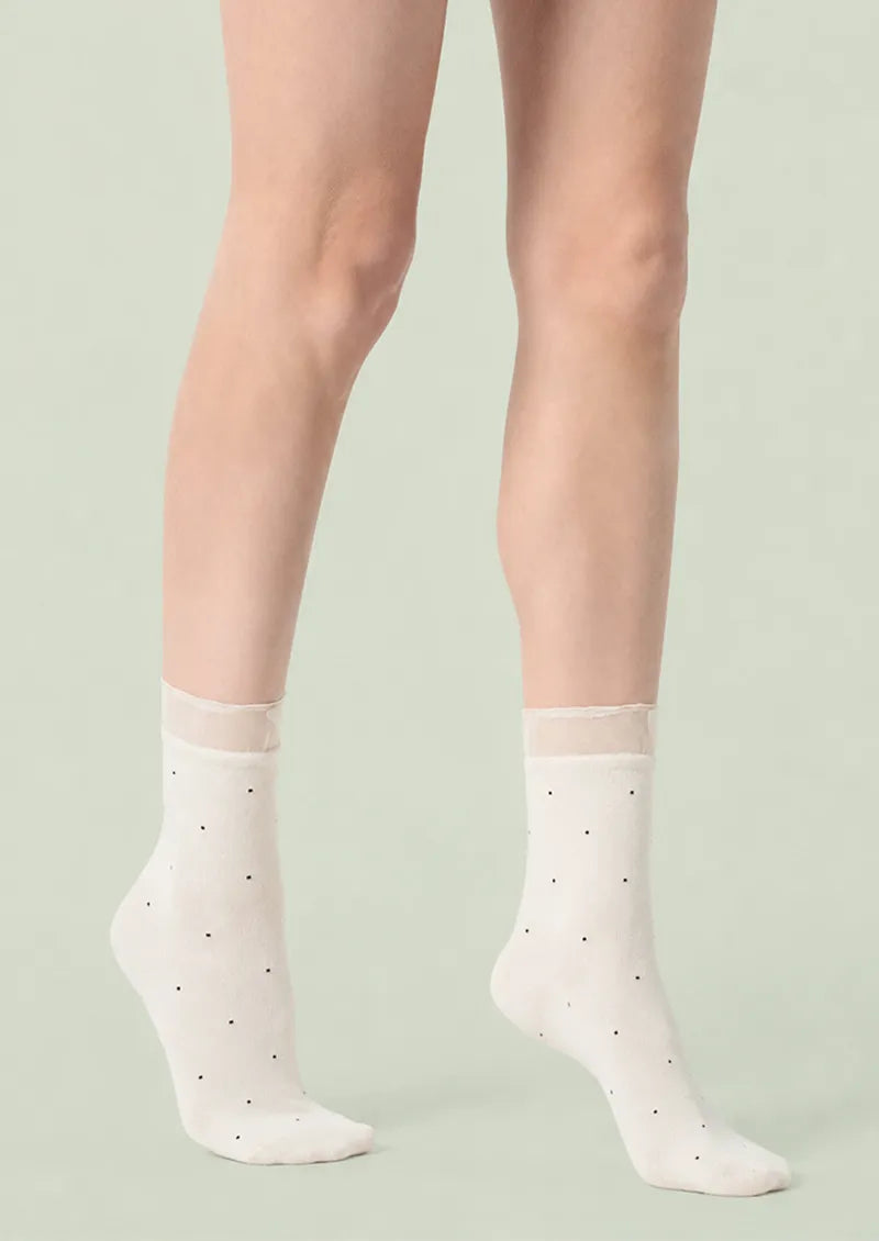 Ivory Tiny Dot Sheer Cuff Ankle Socks
