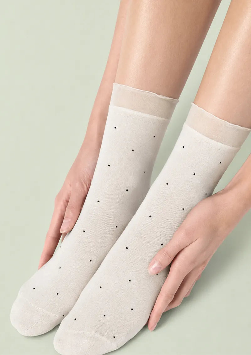 Ivory Tiny Dot Sheer Cuff Ankle Socks