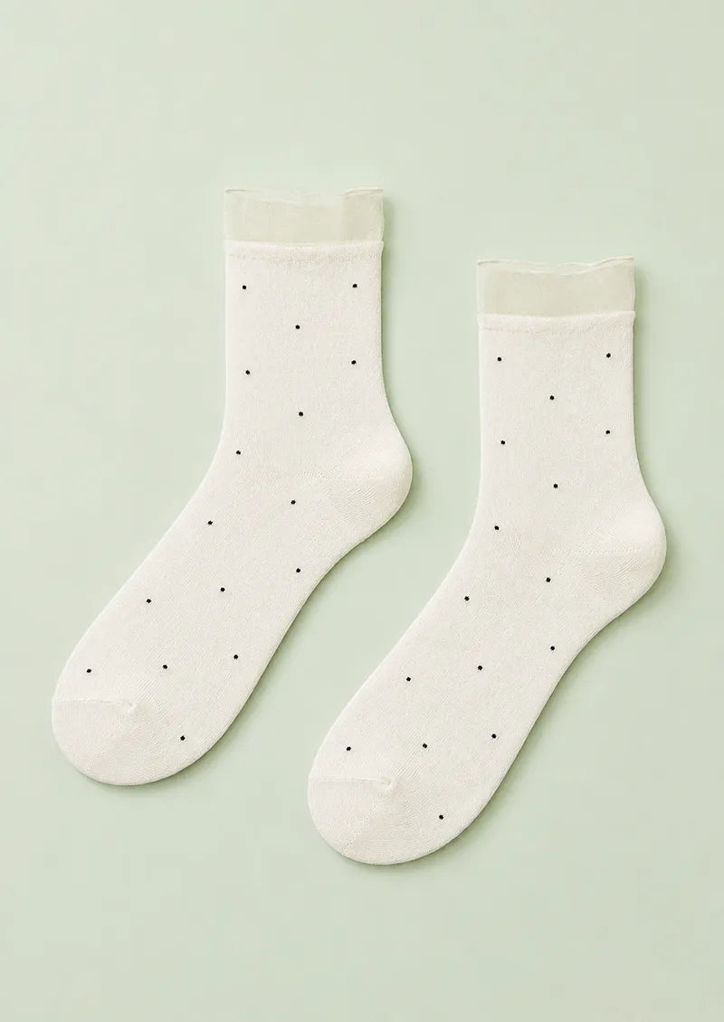 Ivory Tiny Dot Sheer Cuff Ankle Socks