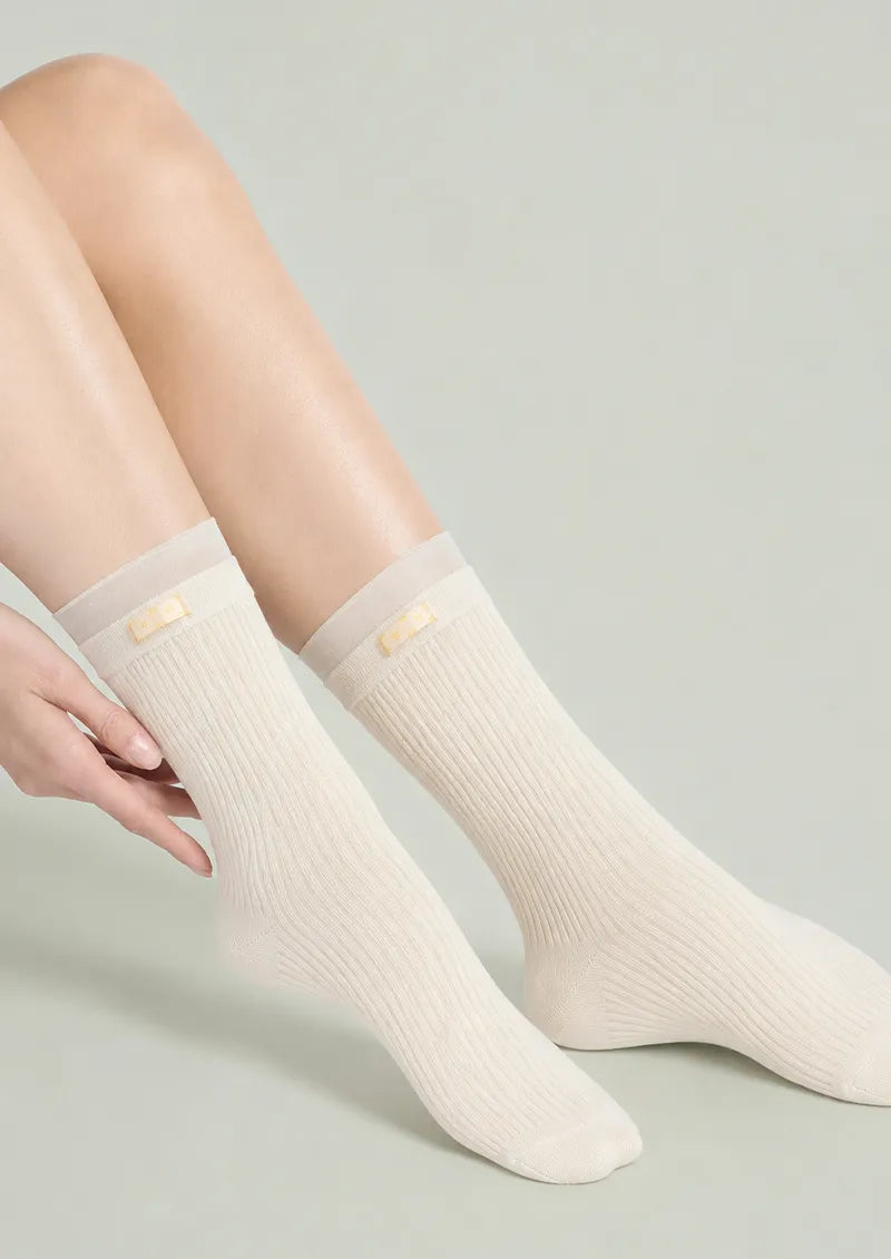 Ivory Ribbed Sheer Cuff Ankle Socks