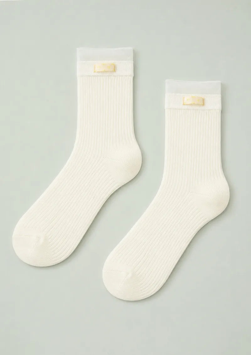 Ivory Ribbed Sheer Cuff Ankle Socks