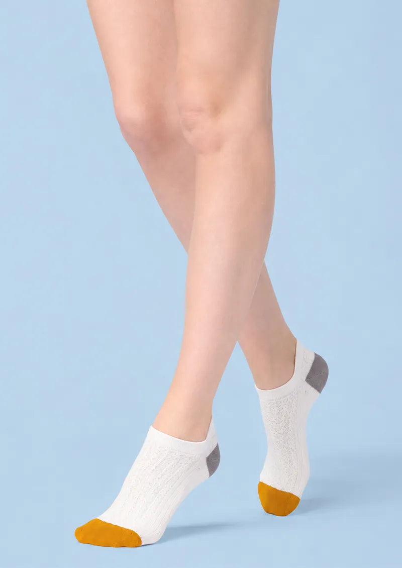 Ivory Pointelle Colorblock Low-Cut Socks
