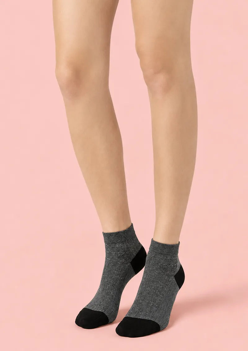 Charcoal & Black Textured Colorblock Ankle Socks