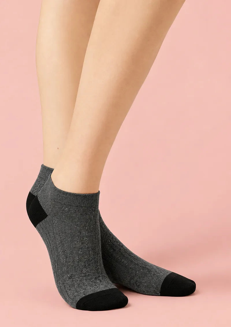 Charcoal & Black Textured Colorblock Ankle Socks