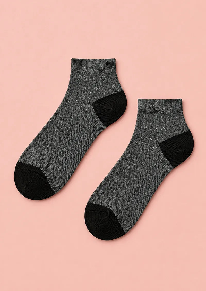Charcoal & Black Textured Colorblock Ankle Socks
