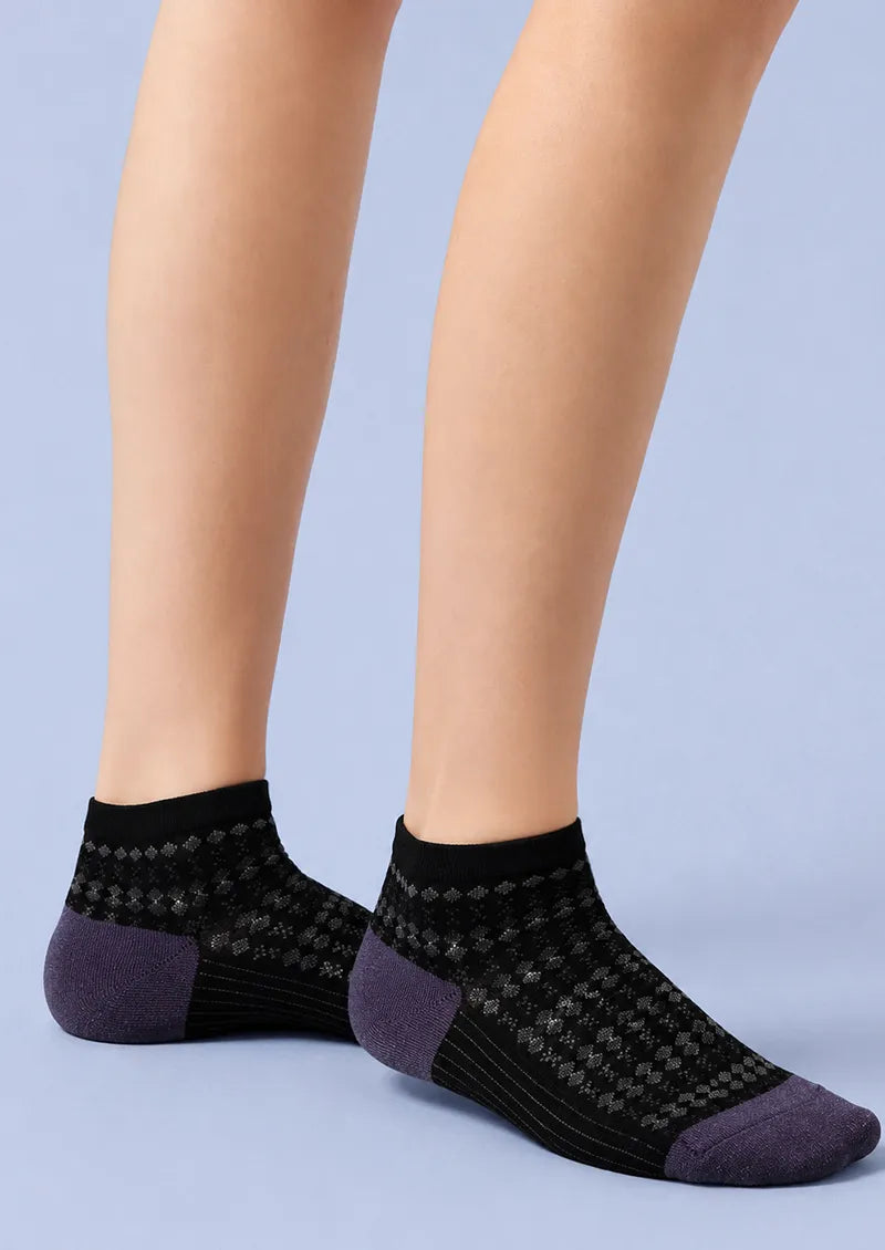 Black Floral Openwork Colorblock Ankle Socks