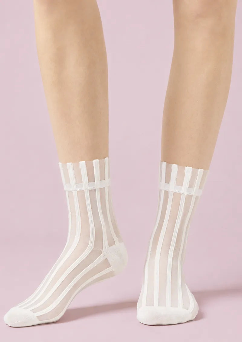 Ivory Sheer Vertical Stripe Short socks