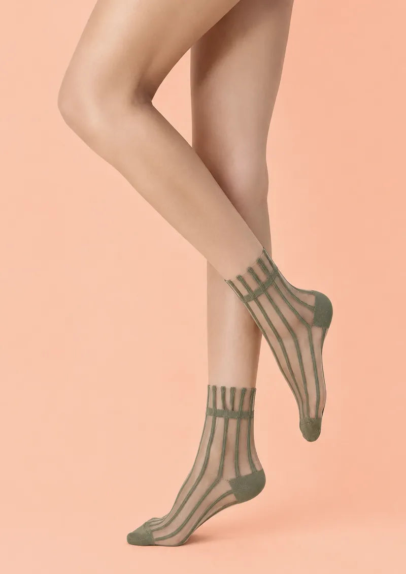 Olive Sheer Vertical Stripe Short socks