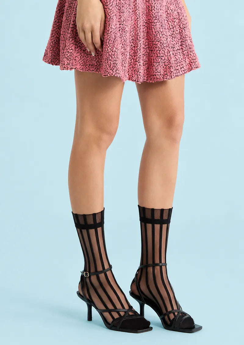 Black Sheer Vertical Stripe Short socks