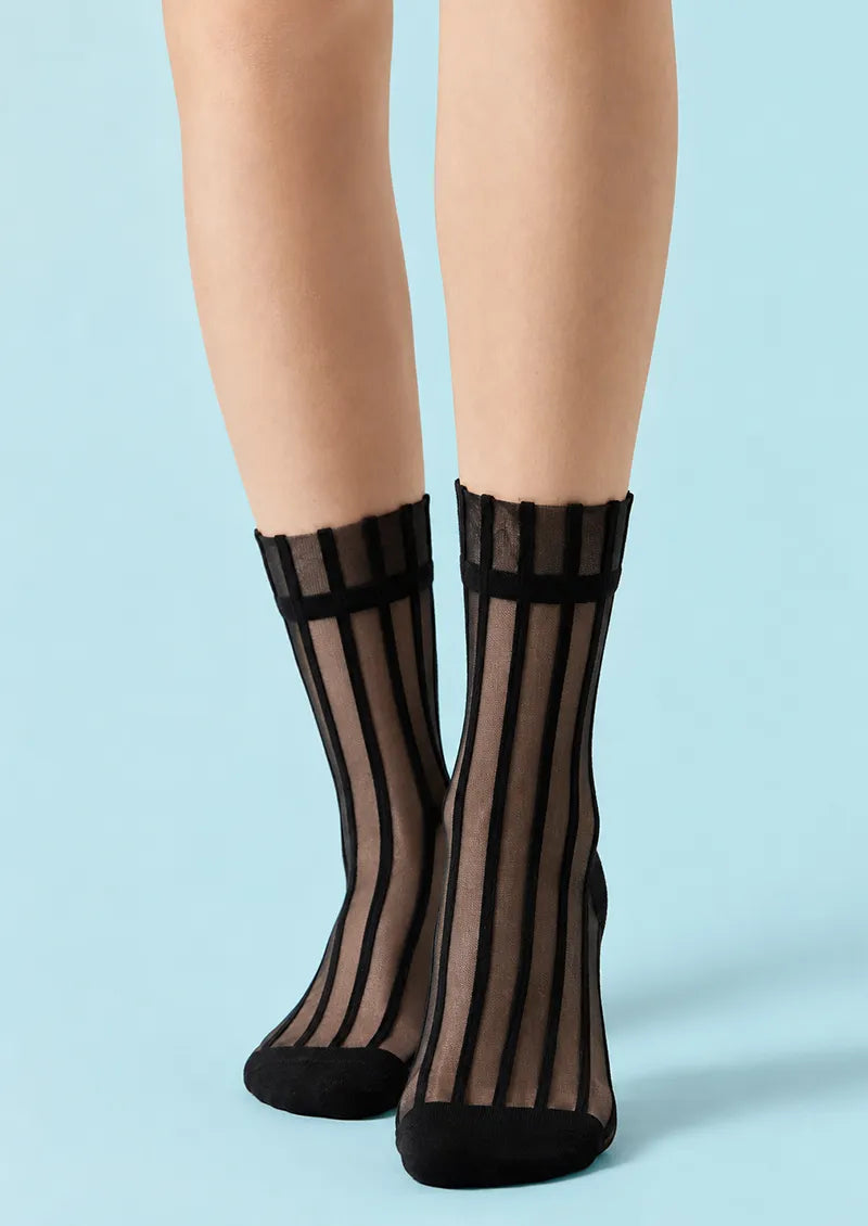 Black Sheer Vertical Stripe Short socks