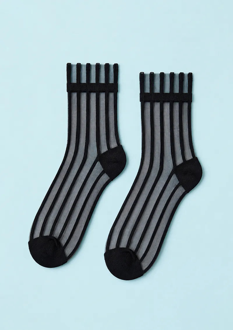 Black Sheer Vertical Stripe Short socks
