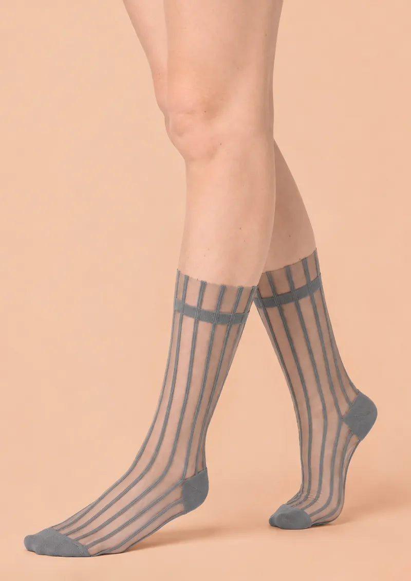Gray Sheer Vertical Stripe Short socks